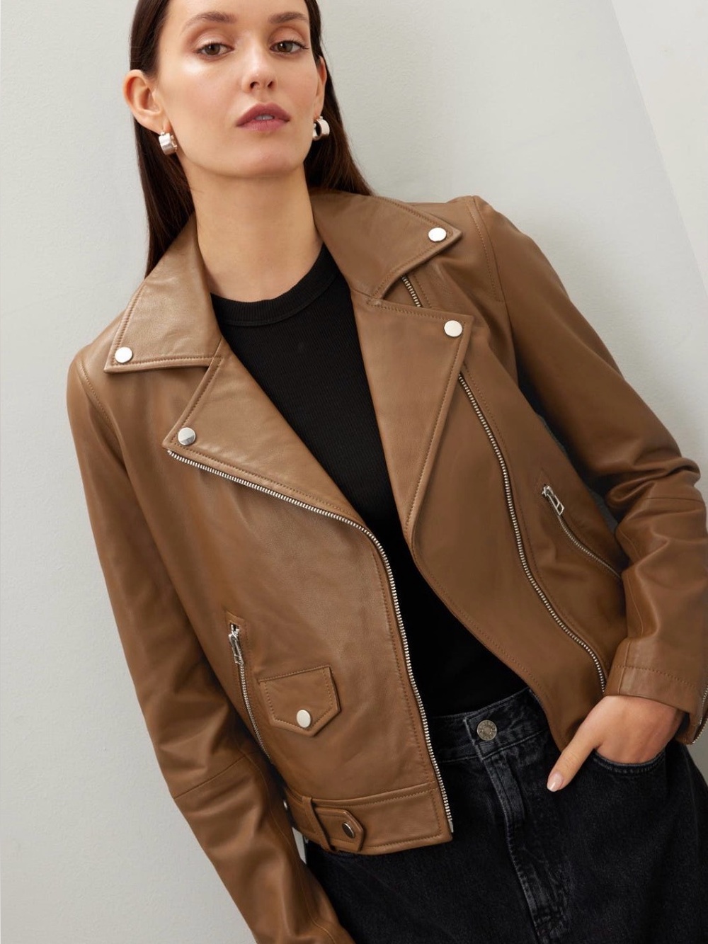 Slate & Willow Women's brown Leather Moto Jacket